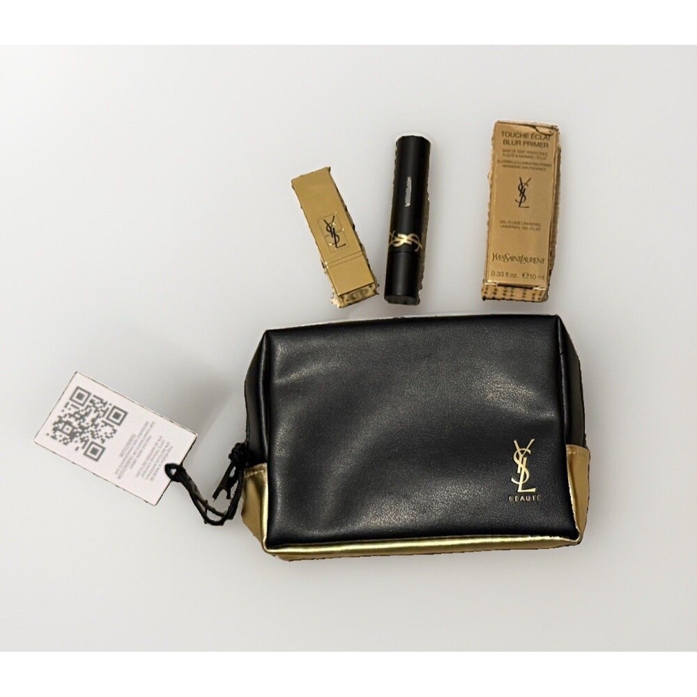 YSL 4 Piece Beauty Makeup Mini With Pouch Mascara Primer & Lipstick